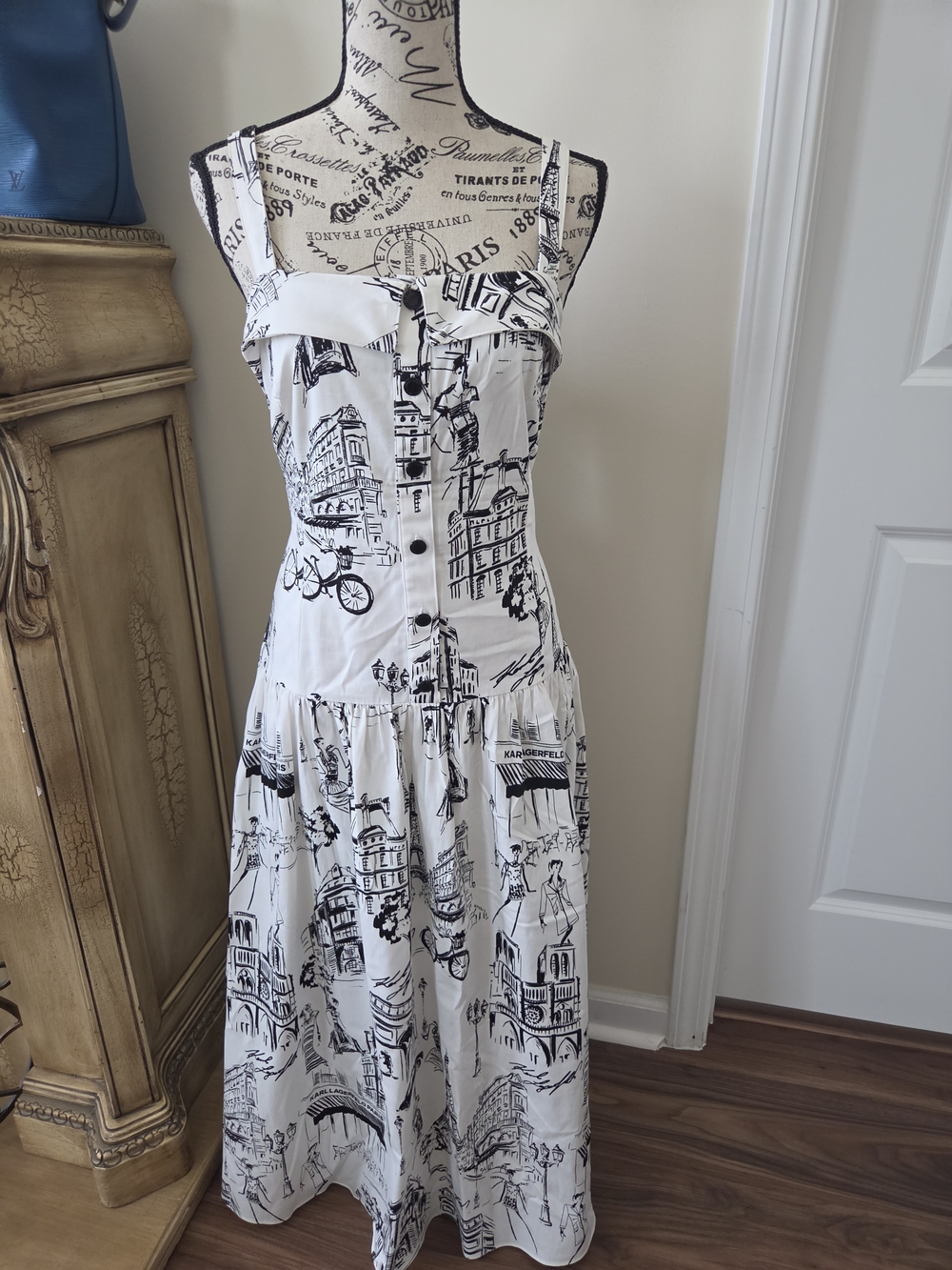 Karl Lagerfeld White Maxi Dress with Black City Print